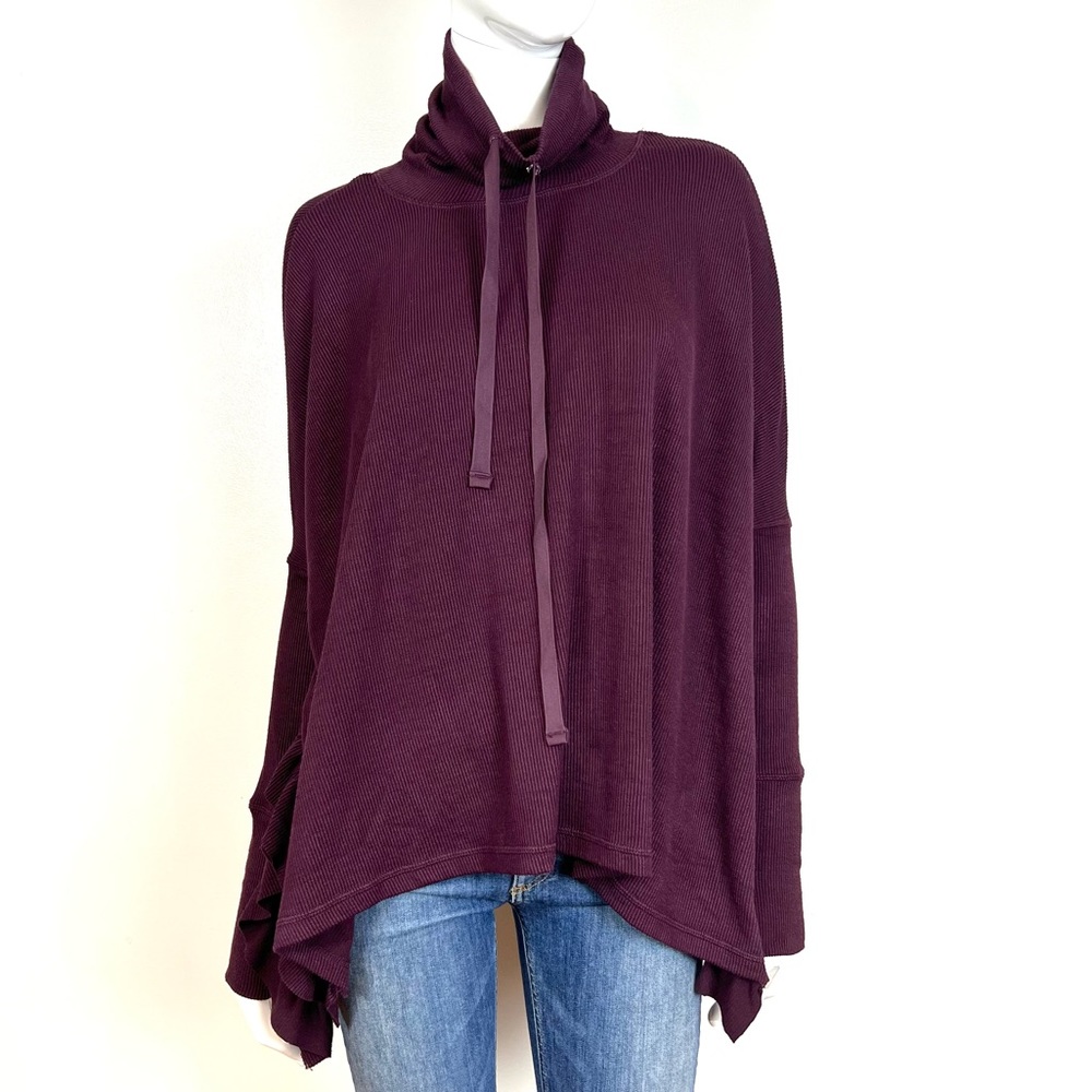 New Free People Movement Come Closer Pullover Split Ruffle Side Sweat Small
